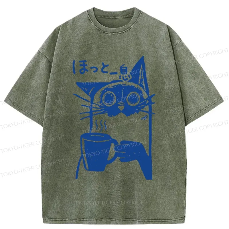 Tokyo-Tiger Resting Cat Washed T-Shirt