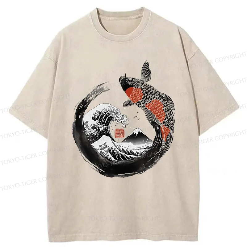 Tokyo-Tiger Retro Koi Enso Washed T-Shirt