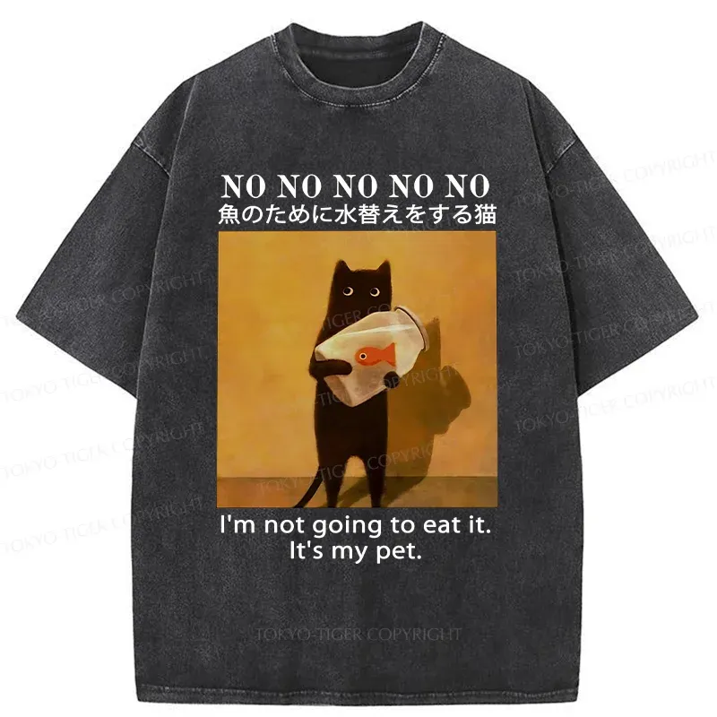 Tokyo-Tiger Cat Raising Fish Washed T-Shirt