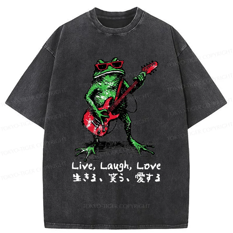 Tokyo-Tiger Frog Playing Guitar Washed T-Shirt