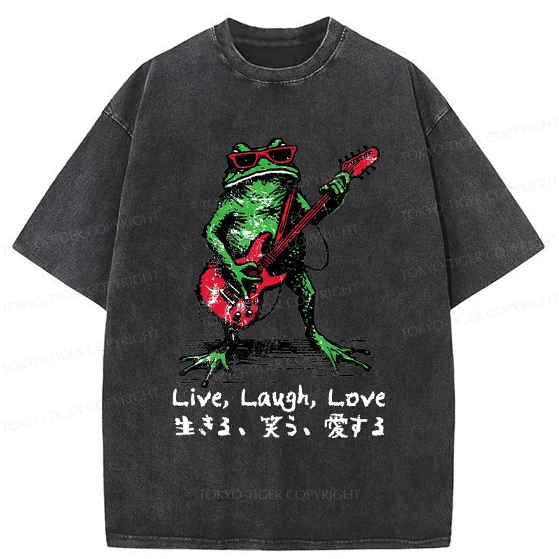 Tokyo-Tiger Frog Playing Guitar Washed T-Shirt