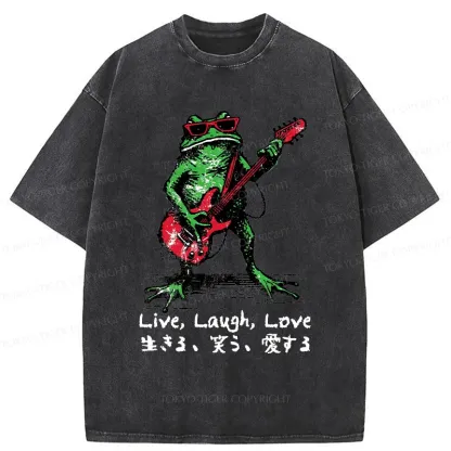 Tokyo-Tiger Frog Playing Guitar Washed T-Shirt