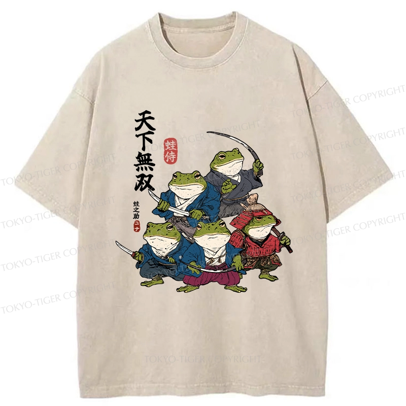 Tokyo-Tiger Five Frog Samurai Washed T-Shirt