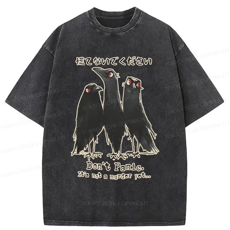 Tokyo-Tiger Funny Three Crows Washed T-Shirt