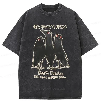 Tokyo-Tiger Funny Three Crows Washed T-Shirt