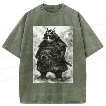 Tokyo-Tiger Strong Cat Samurai Washed T-Shirt