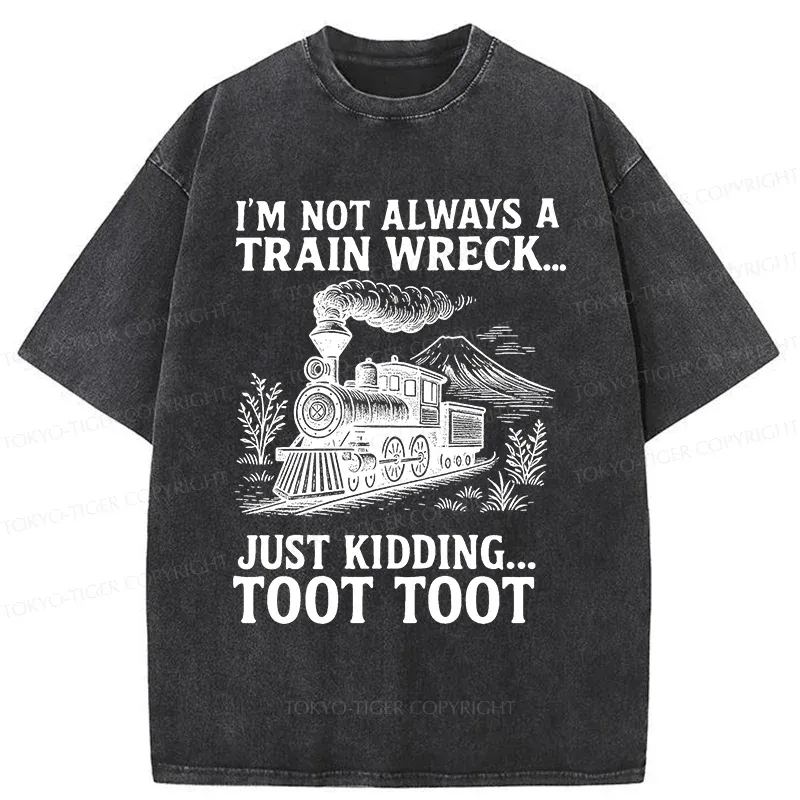 Tokyo-Tiger Funny Train Jokes Washed T-Shirt