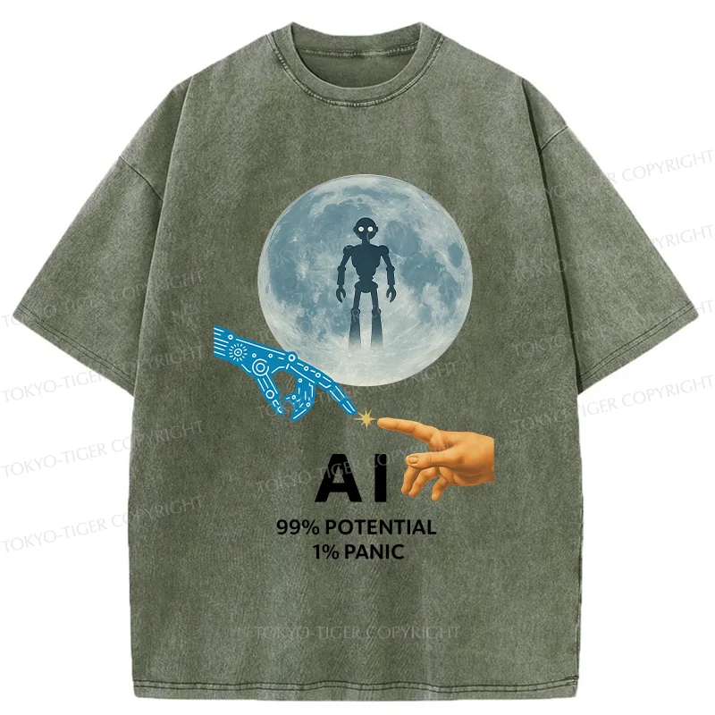Tokyo-Tiger Future Of Humans And AI Washed T-Shirt