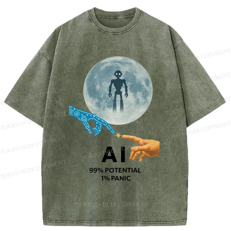 Tokyo-Tiger Future Of Humans And AI Washed T-Shirt