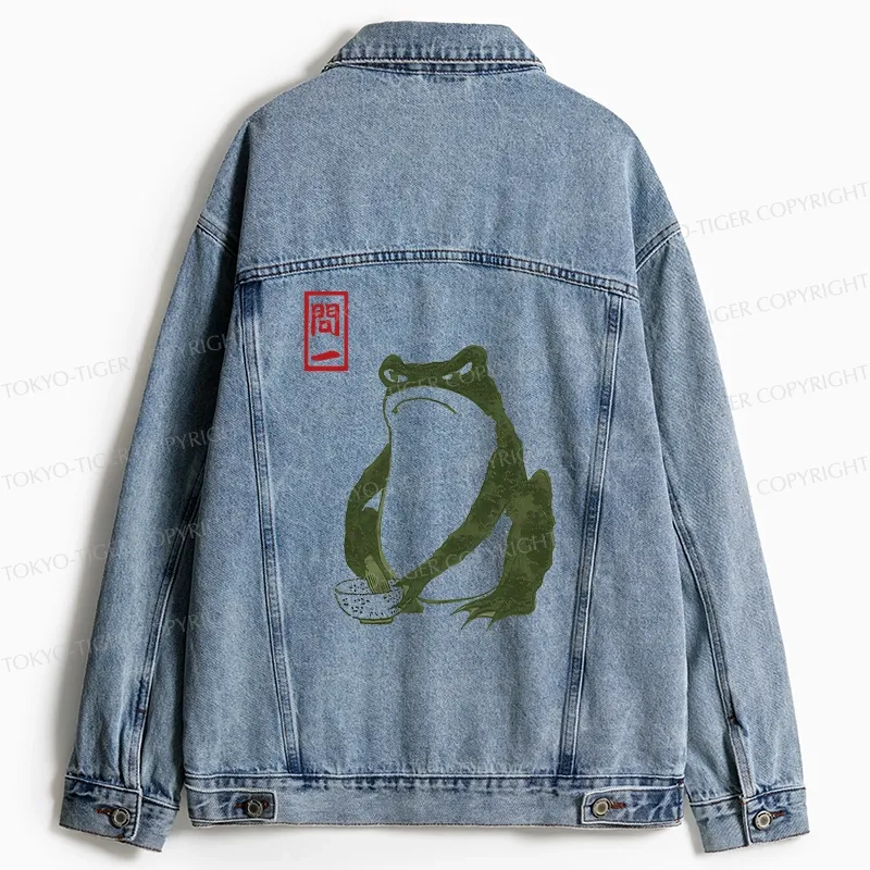 Tokyo-Tiger Woodblock Print Frog Jean Jacket