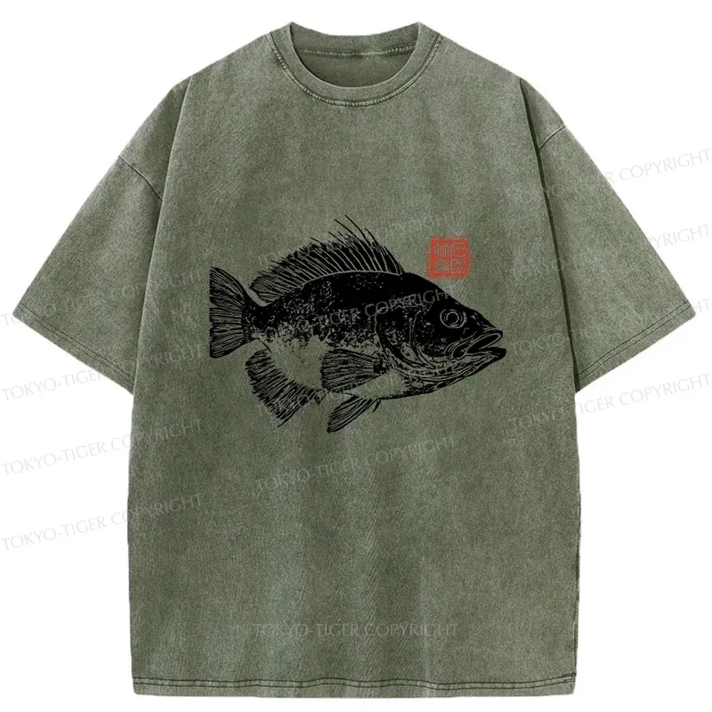Tokyo-Tiger Fish Rubbing Washed T-Shirt
