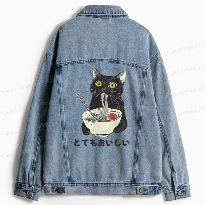 Tokyo-Tiger Cats Eat Ramen Noodles Jean Jacket