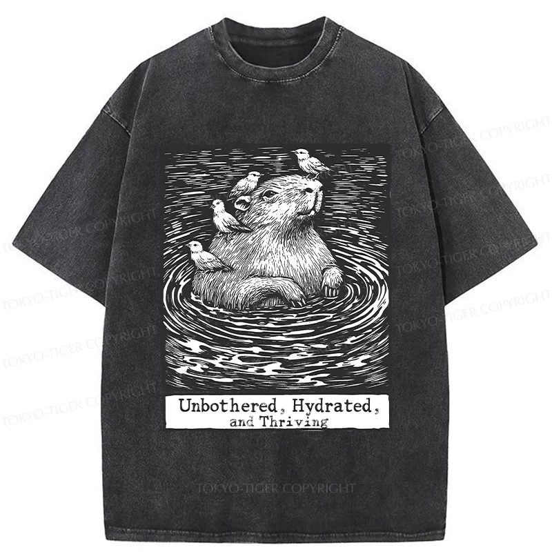 Tokyo-Tiger Capybara Taking A Bath Washed T-Shirt