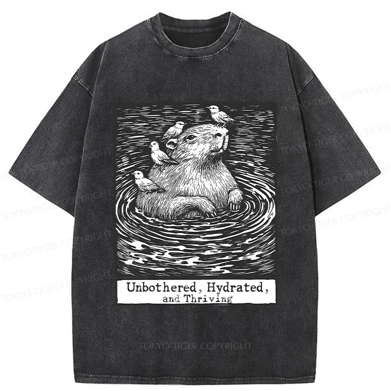 Tokyo-Tiger Capybara Taking A Bath Washed T-Shirt