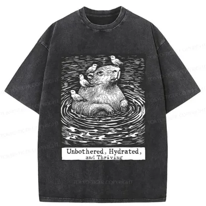 Tokyo-Tiger Capybara Taking A Bath Washed T-Shirt