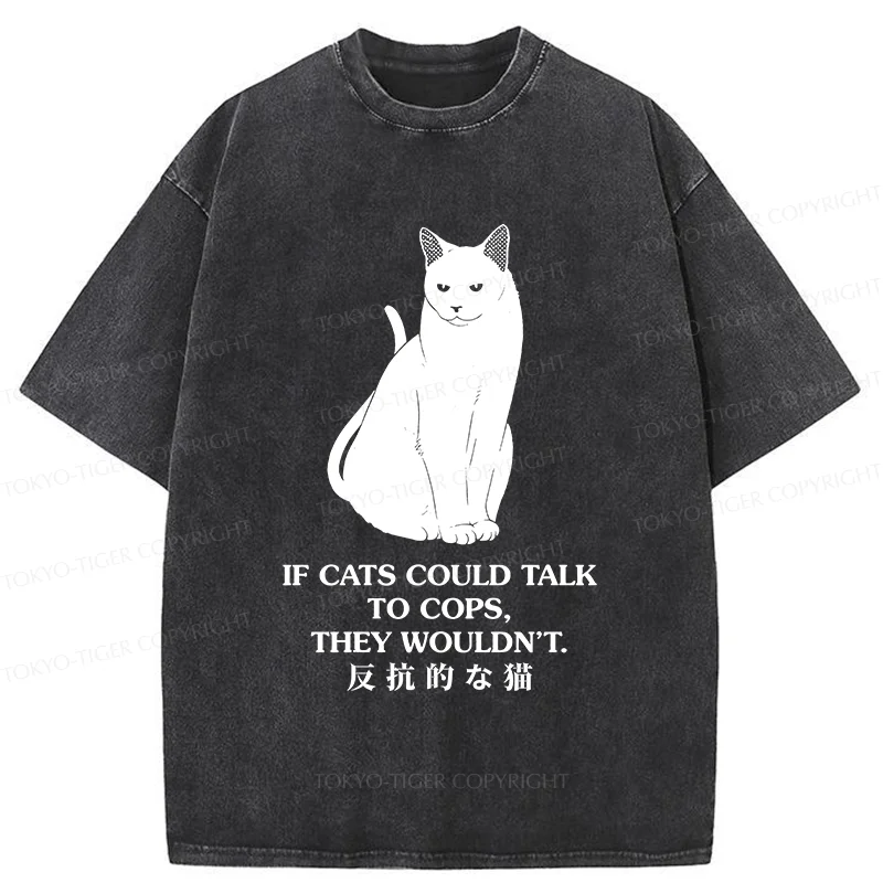 Tokyo-Tiger Rebellious Black Cat Washed T-Shirt