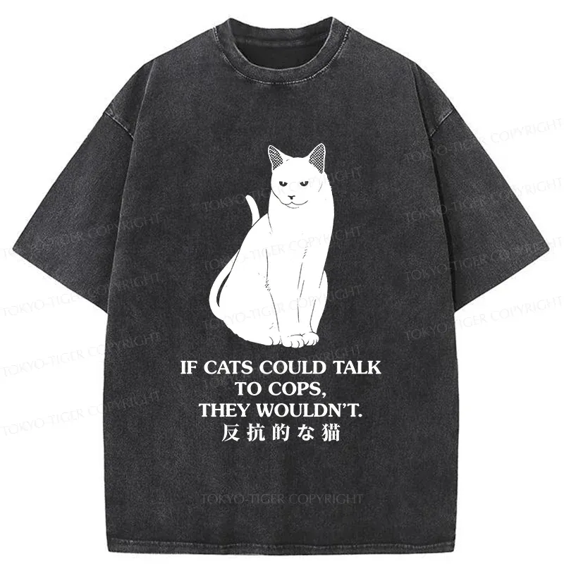 Tokyo-Tiger Rebellious Black Cat Washed T-Shirt