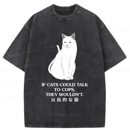 Tokyo-Tiger Rebellious Black Cat Washed T-Shirt