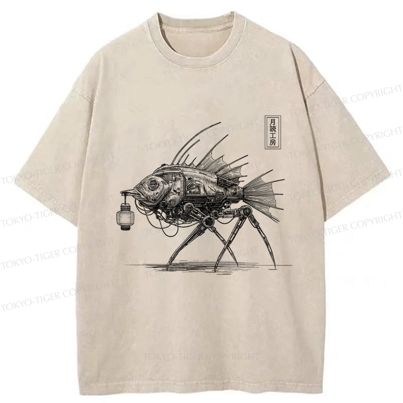Tokyo-Tiger Mechanical Fish Washed T-Shirt
