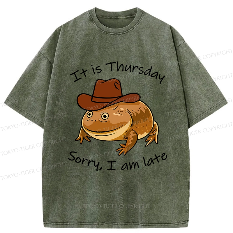 Tokyo-Tiger Funny Late Frog Washed T-Shirt