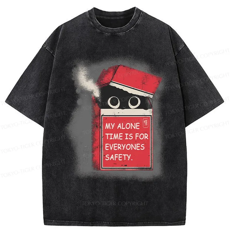 Tokyo-Tiger Funny Cat In A Cigarette Box Washed T-Shirt