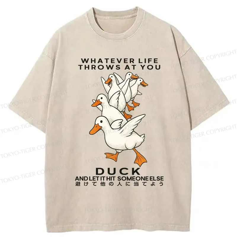 Tokyo-Tiger Funny Whatever Life Throws At You Washed T-Shirt