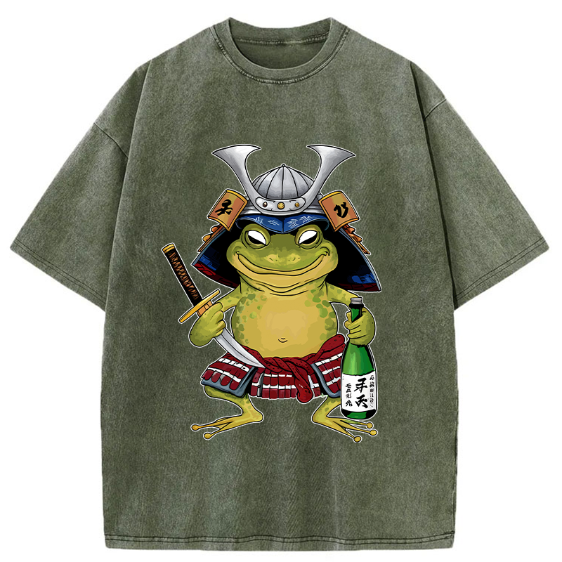 Tokyo-Tiger Japanese Samurai Frog Washed T-Shirt