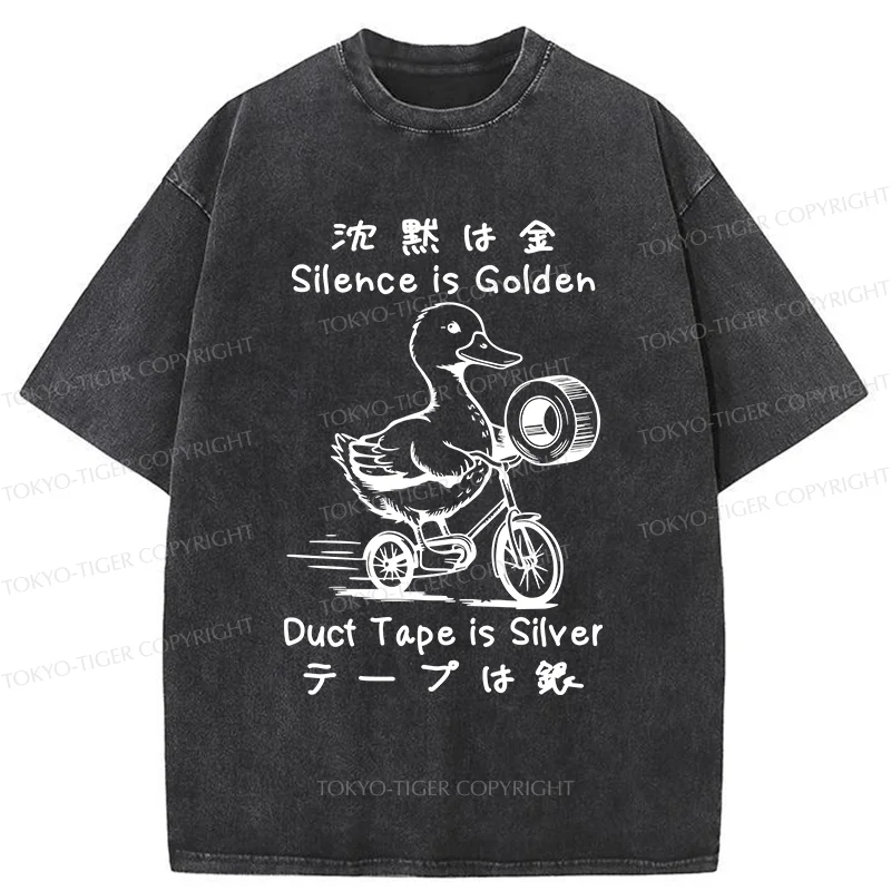 Tokyo-Tiger Duck Holding Duct Tape Washed T-Shirt