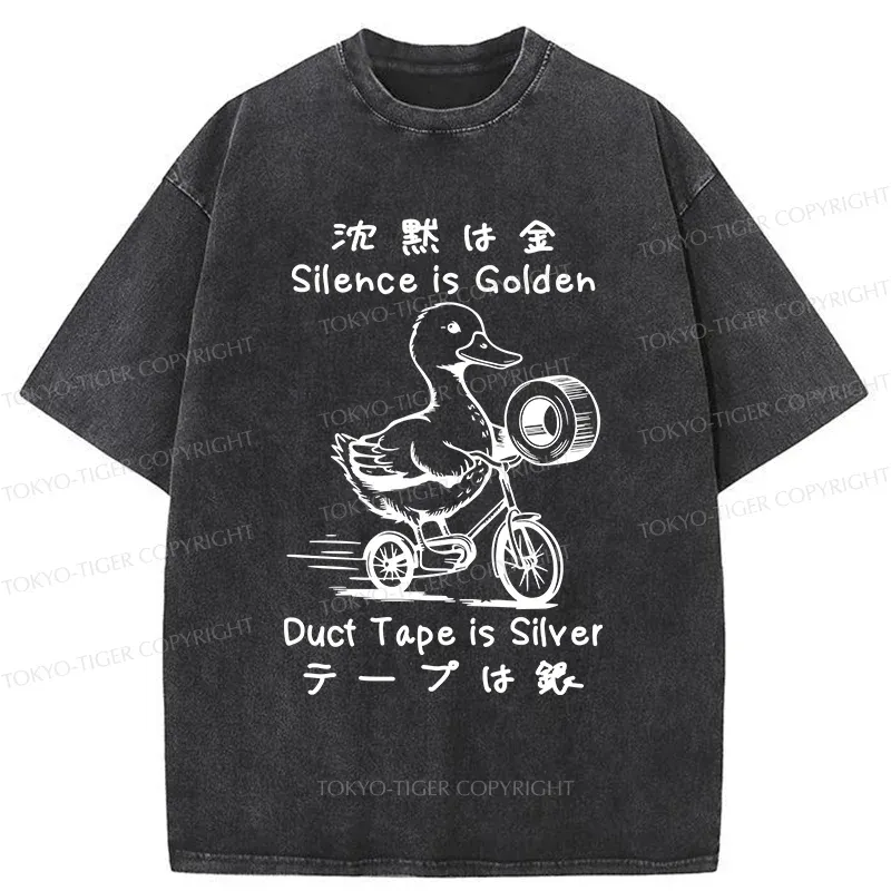 Tokyo-Tiger Duck Holding Duct Tape Washed T-Shirt