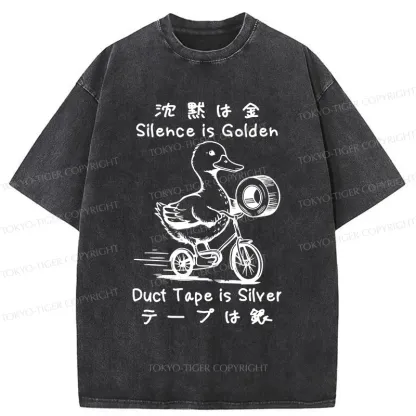 Tokyo-Tiger Duck Holding Duct Tape Washed T-Shirt