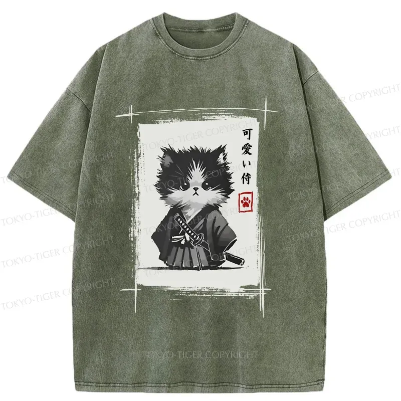 Tokyo-Tiger Kitten Samurai Washed T-Shirt