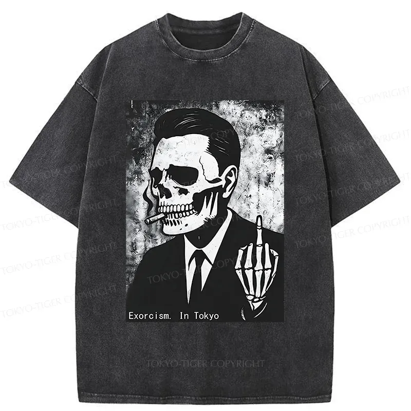 Tokyo-Tiger Taunting Skeleton Washed T-Shirt