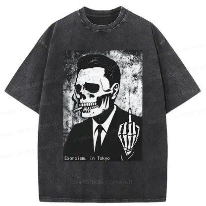 Tokyo-Tiger Taunting Skeleton Washed T-Shirt