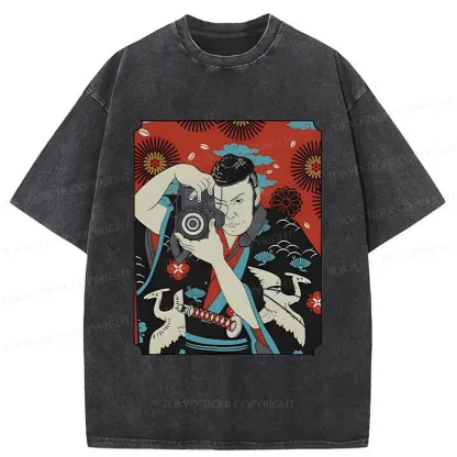 Tokyo-Tiger Samurai Photographer Washed T-Shirt