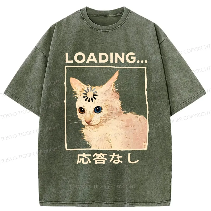 Tokyo-Tiger Funny Cat Loading Washed T-Shirt
