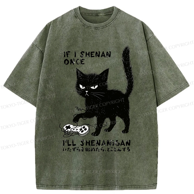 Tokyo-Tiger If I Shenan Once I'll Shenanigan Funny Washed T-Shirt