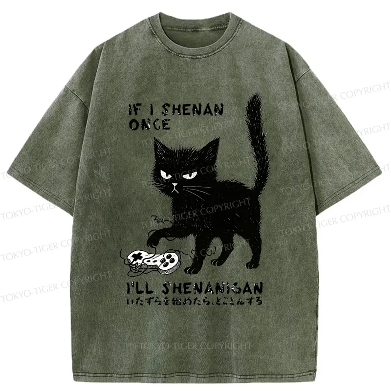 Tokyo-Tiger If I Shenan Once I'll Shenanigan Funny Washed T-Shirt