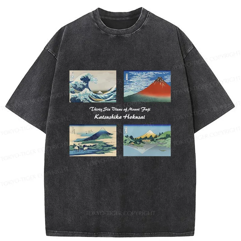 Tokyo-Tiger Japanese Famous Paintings Washed T-Shirt