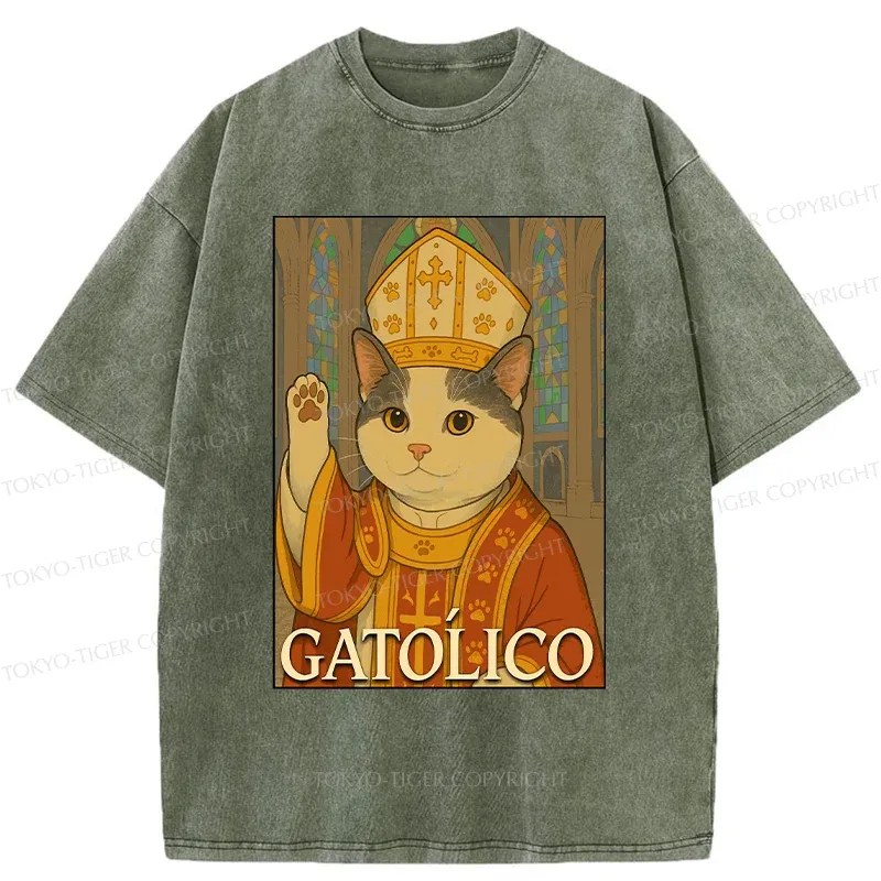 Tokyo-Tiger Pope Cat Washed T-Shirt