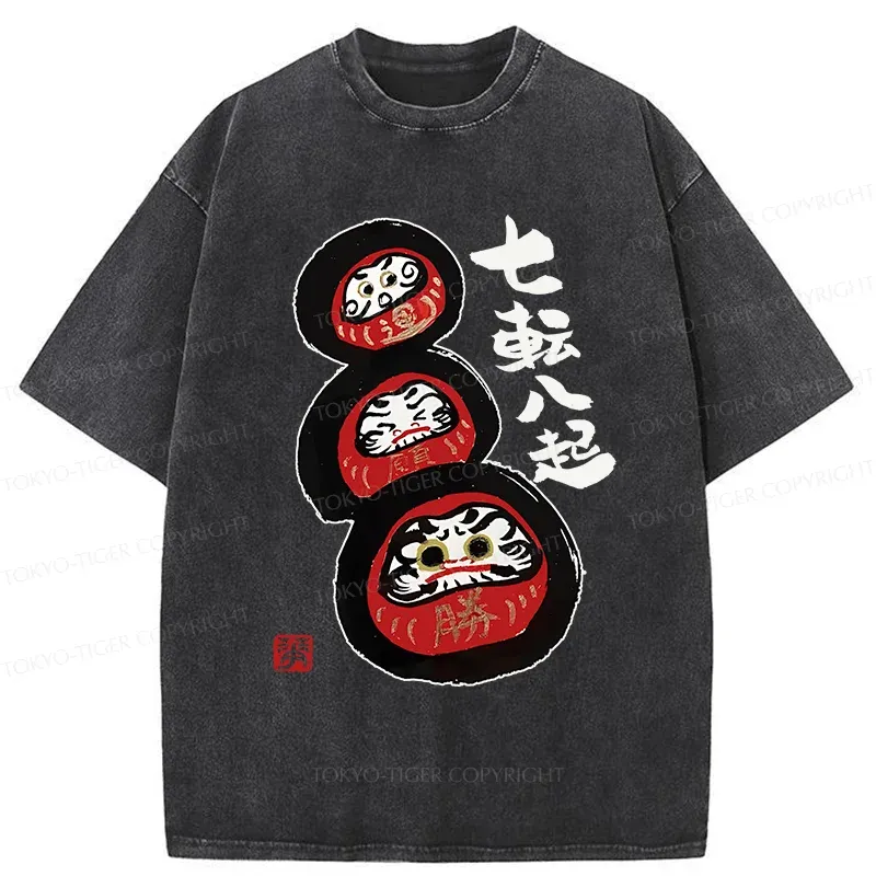 Tokyo-Tiger Funny Daruma Washed T-Shirt