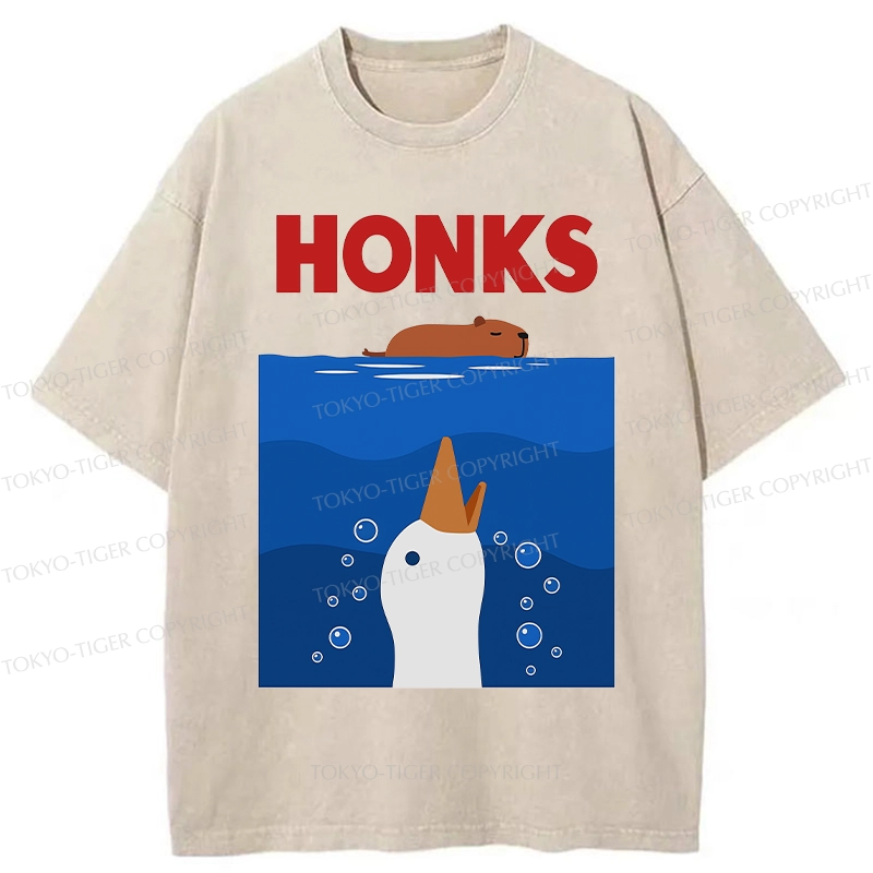 Tokyo-Tiger Funny Honks Goose Washed T-Shirt