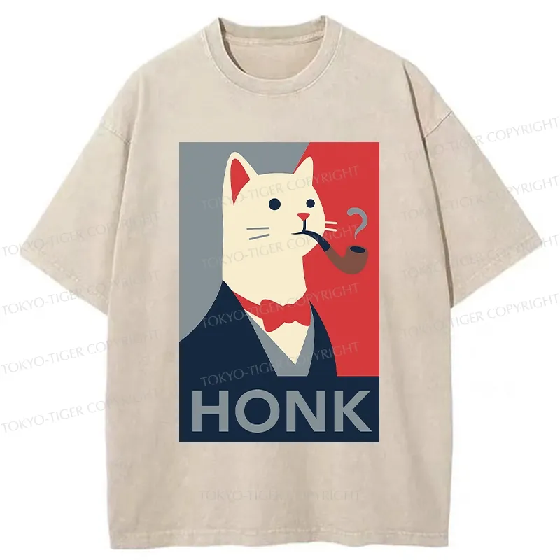 Tokyo-Tiger Funny Cat In A Suit Washed T-Shirt