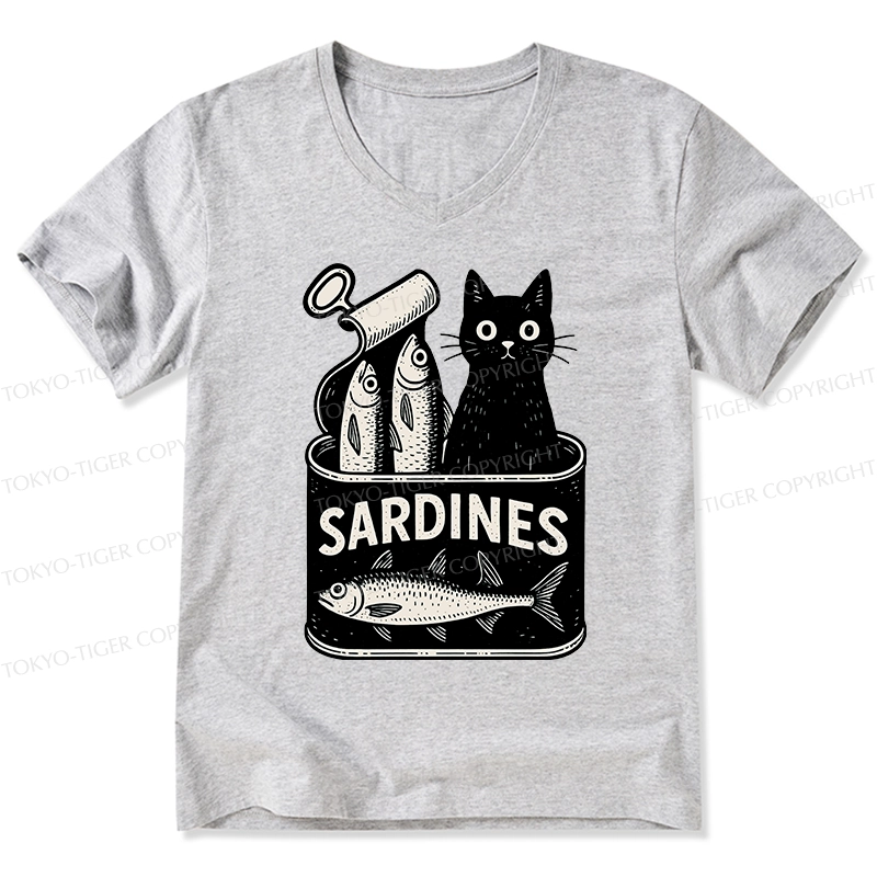 Tokyo-Tiger Cat And Canned Fish V-Neck Classic T-Shirt