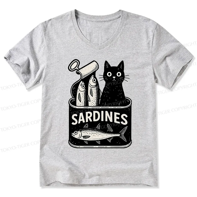Tokyo-Tiger Cat And Canned Fish V-Neck Classic T-Shirt