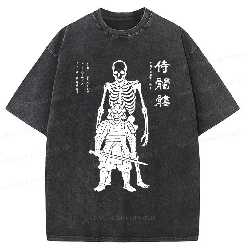 Tokyo-Tiger Skeleton Samurai Washed T-Shirt