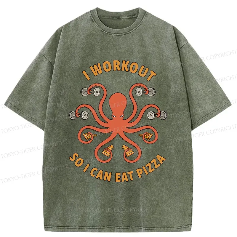 Tokyo-Tiger Octopus Exercising Washed T-Shirt