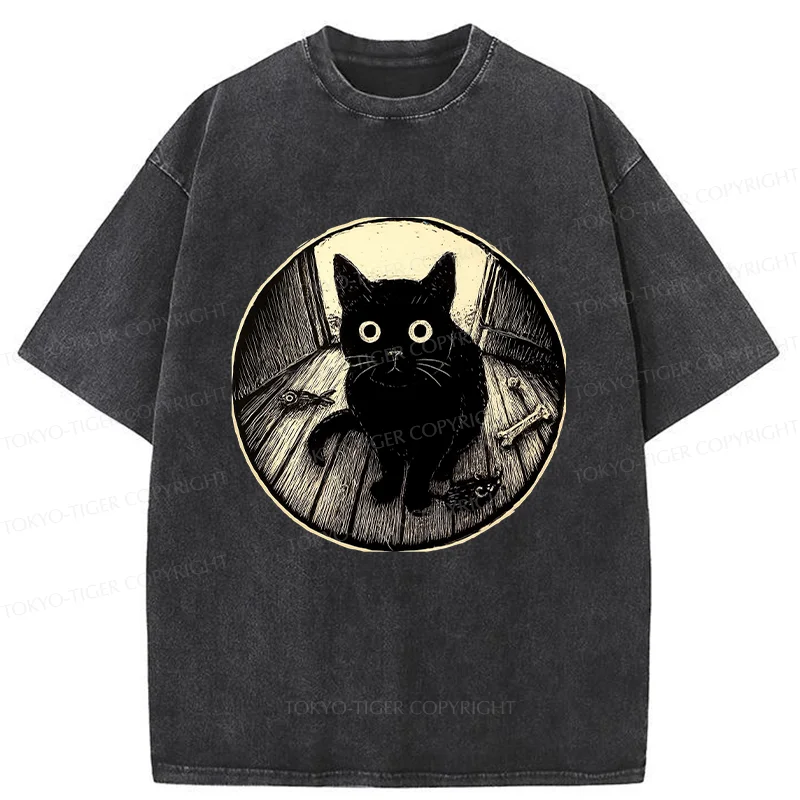 Tokyo-Tiger Waiting Black Cat Washed T-Shirt