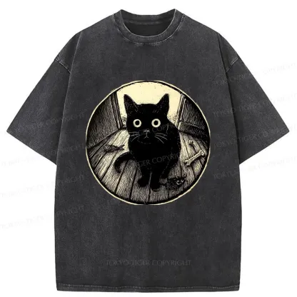 Tokyo-Tiger Waiting Black Cat Washed T-Shirt