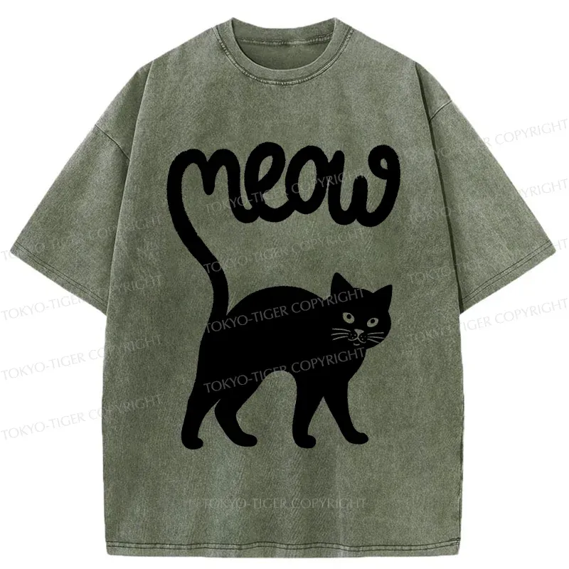 Tokyo-Tiger Funny Cat Tail Washed T-Shirt