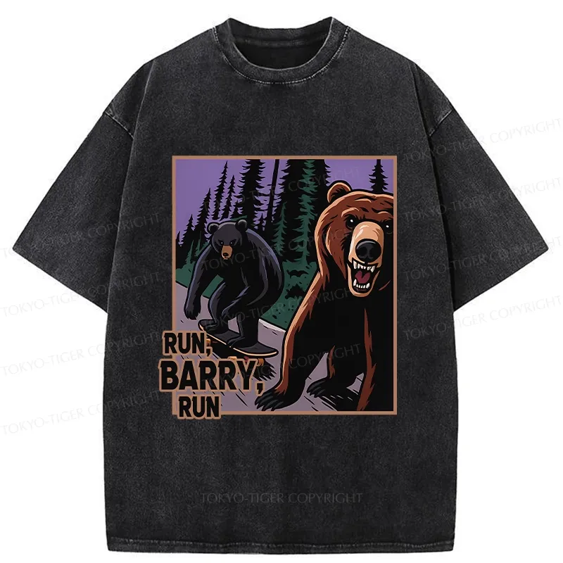 Tokyo-Tiger Funny Bear Skateboard Washed T-Shirt